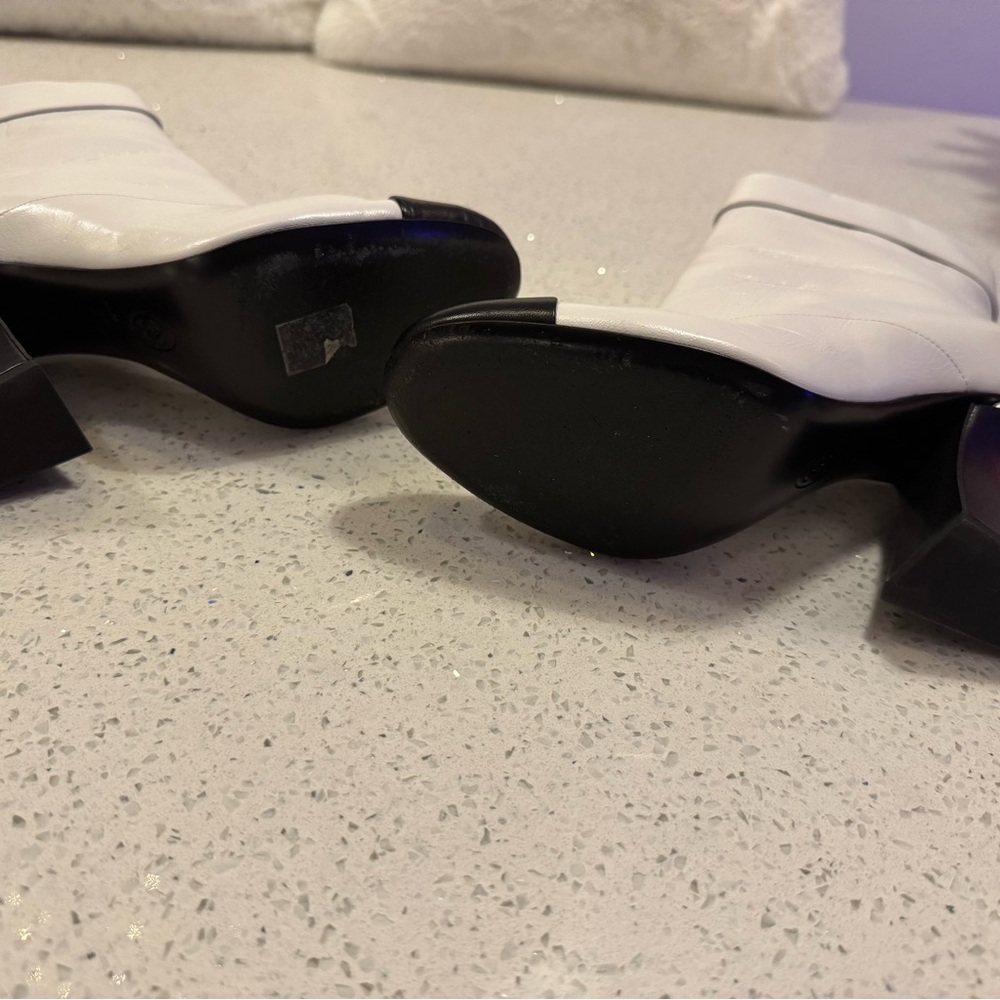 White and Black Leather Ankle Boots - Picture 2 of 7